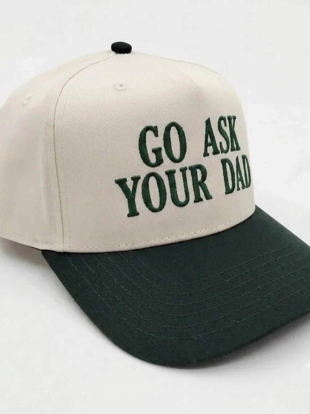 Retro Go Ask Your Dad Funny Embroidered Snapback Hat Forest Green Mom 90s Humor